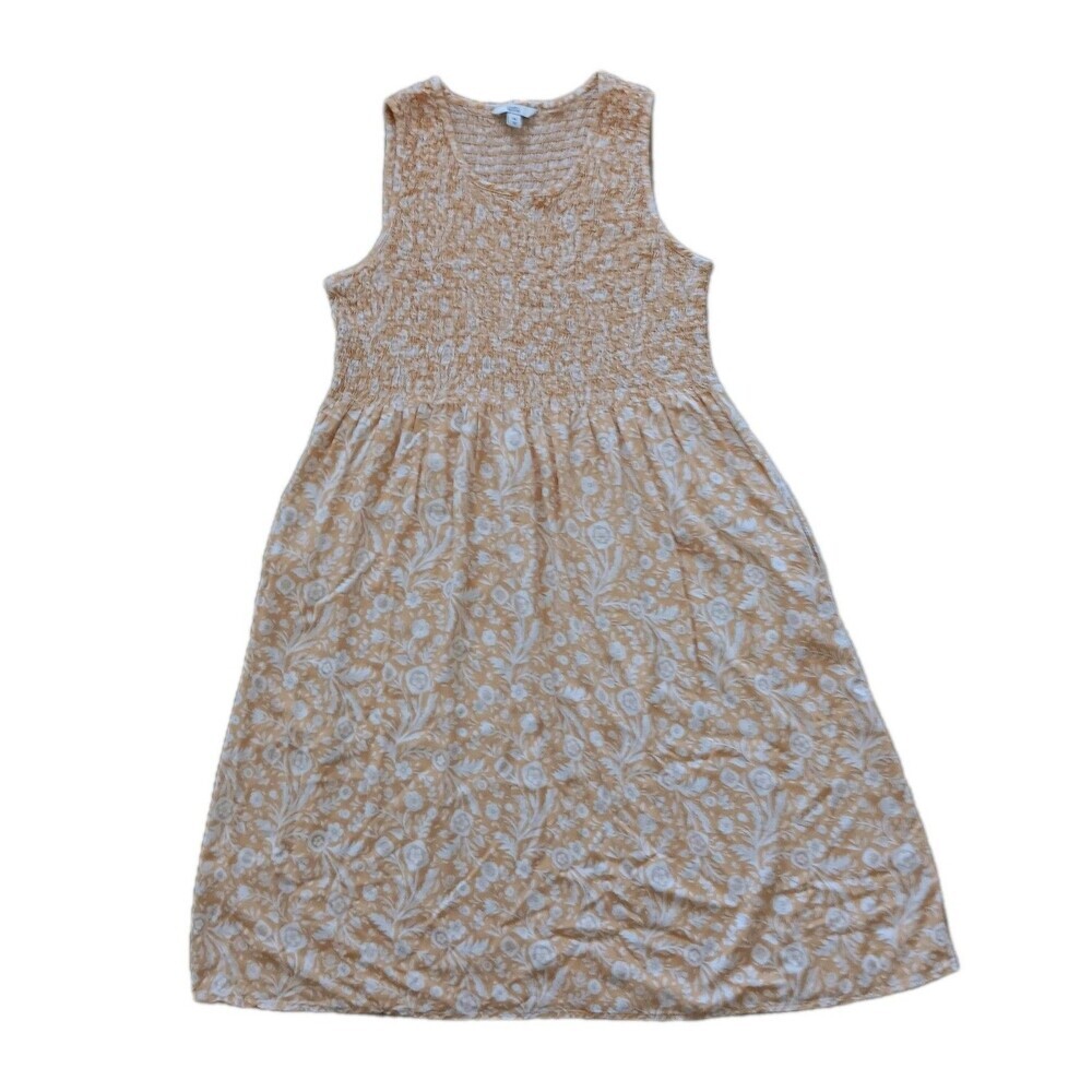 Croft & Barrow Smocked Swing Midi Dress Womens XXL Yellow Floral Pockets Beachy